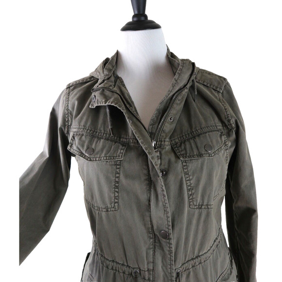 Blanc Noir Size M Hooded Cargo Jacket Full Zip Utility Army Green - Picture 8 of 11